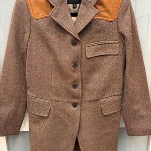 0 XS Brown Banana Republic Tweed Long Blazer with Faux Leather Detail